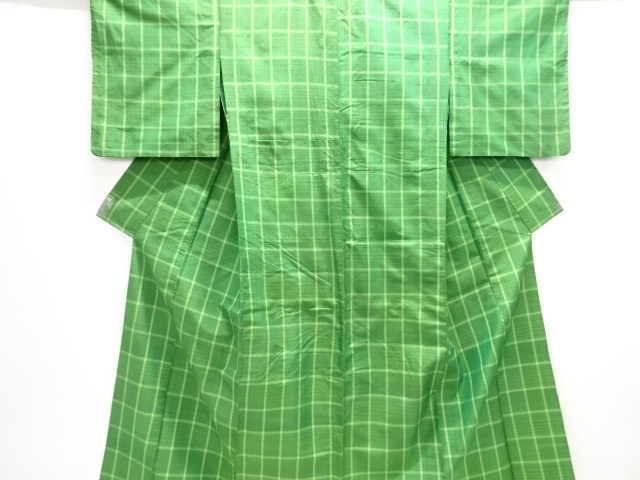 JAPANESE KIMONO / ANTIQUE KIMONO / SILK / HITOE TSUMUGI / WOVEN GRID